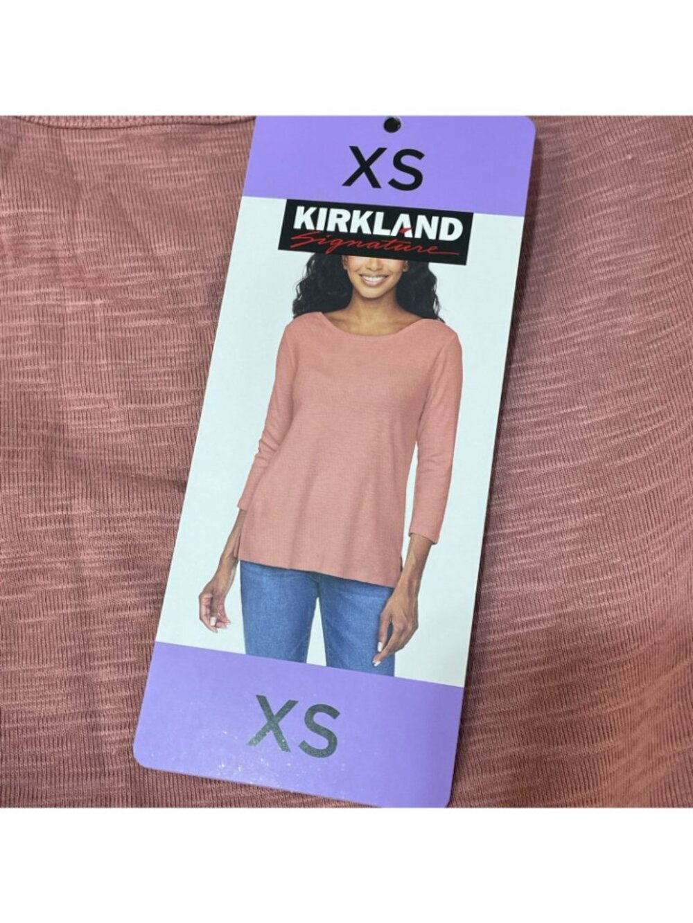 NWT Kirkland Signature Women's XS Pink 3/4 Sleeve Boat Neck Cotton C1016 - Picture 10 of 12